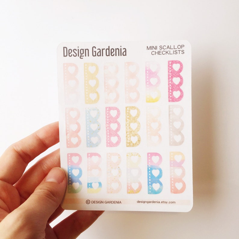 Short Scallop Watercolor Checklist Stickers \u2022 Watercolour Stickers \u2022 To do Stickers \u2022 Heart Checklist Stickers \u2022 Planner Stickers \u2022 Reminder