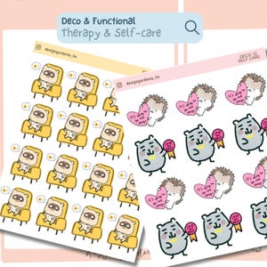 Adopte el autocuidado Realice un seguimiento de la terapia Planificador de seguimiento Pegatinas Recuerde que está bien no estar bien Celebrando los esfuerzos Hice lo mejor que pude Doctor