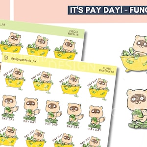 Pay Day Payday Sticker Waschbär Charakter Sticker Rich Wealthy Reminder Bujo Gedruckt Bullet Journal Sticker Lohn Gehalt Einkommen Einkommen