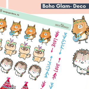 Pegatina de personaje bohemio, pegatina de planificador bohemio, pegatina de animal salvaje lindo, pegatina de diario de bala kawaii, pegatina con letras a mano, pegatina dibujada a mano
