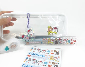 Kawaii Winter Sticker Stationery Grab Bag Cute Washi Stickers Pen Bag Gift Set Correctional Tape Ruler Care Package Present Xmas Christmas