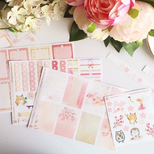 Vertical Sakura Stickers Weekly Kit • Cherry Blossom • Japanese • Fairy  • Watercolor  • Floral •  A La Carte •  Flowers • Functional