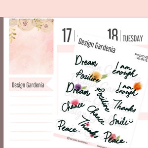 Adesivos de afirmação positiva • Adesivos manuseados • Adesivos da Lei da Atração • Chance • Sorriso • Obrigado • Paz • Eu sou o suficiente • Sonho