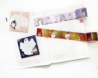 Cute Kawaii Sticky Note Washi Tape Halloween Autumn Fall Stationery Seasonal Spook Scrapbooking School Supplies Journal Memo Pad Bookmark