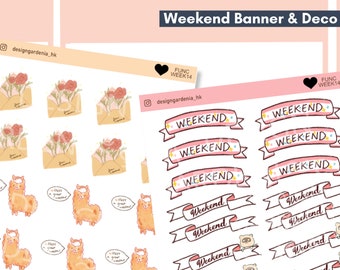 Weekend Banner for Bullet Journal Bujo Planners Weekend Deco Floral Envelope Cute Llama Gift for Planner Lover Diary Agenda Planning