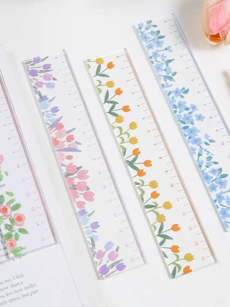 Watercolour Floral Ruler Transparent Stationery for Kids - Etsy