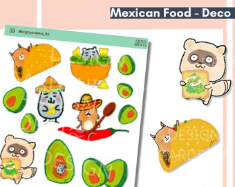 Mexican Food Sticker Avocado Guacamole Sticker for Foodie Food Chilli Taco Sticker Spice Meal Planning Bujo Bullet Journal Agenda Diary