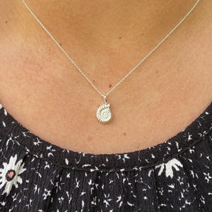 Ammonite Necklace, Shell Necklace, Coastal Necklace, Silver Necklace, Fossil Necklace
