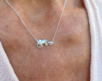 Elephant Necklace, Silver Elephant, Mother and Daughter, Baby Elephant, Mother Elephant