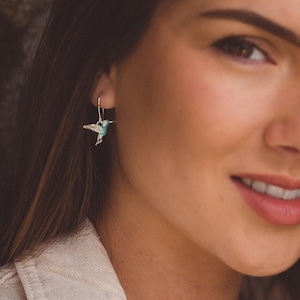 Hummingbird Earrings, Sterling Silver Earrings, Bird Earrings, Hummingbird, Silver Drop Earrings, Silver Bird Earrings, Blue Earrings