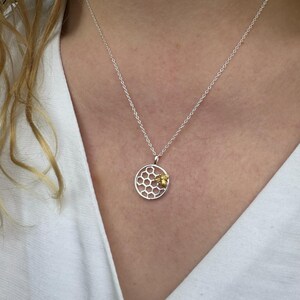 Bee and Honeycomb Necklace, Necklace For Women, Girls Jewellery, Silver Necklace, Bee Lover