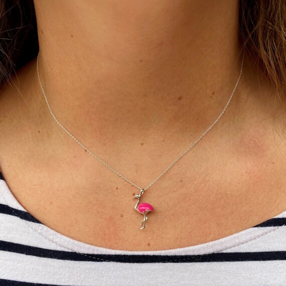 Collana Con Fenicottero Floreale DOWAY – Ciondolo Uccello Rosso Smaltato Per Donna E Ragazza