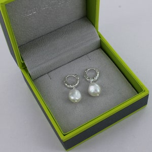 Pearl Hoop Earrings, Pearl Earrings, Pearl Huggie, Pearl Hoops image 3