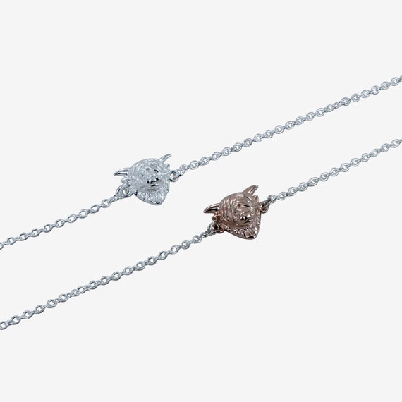 Bracciale in argento sterling con mucca delle Highlands: ciondolo in rame smaltato - Italia