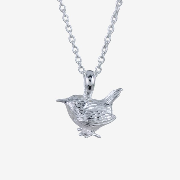 Collar de plata de ley con colgante ajustable de pájaro y reyezuelo.