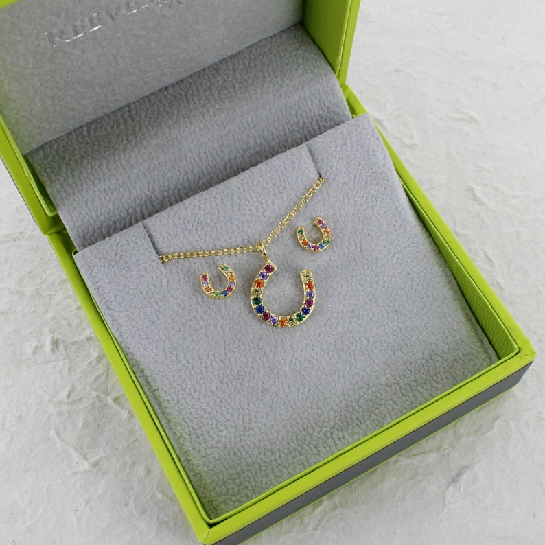 Rainbow Horseshoe Necklace, Rainbow Crystals & Sterling Silver Horseshoe Necklace, Equestrian Jewellery image 6