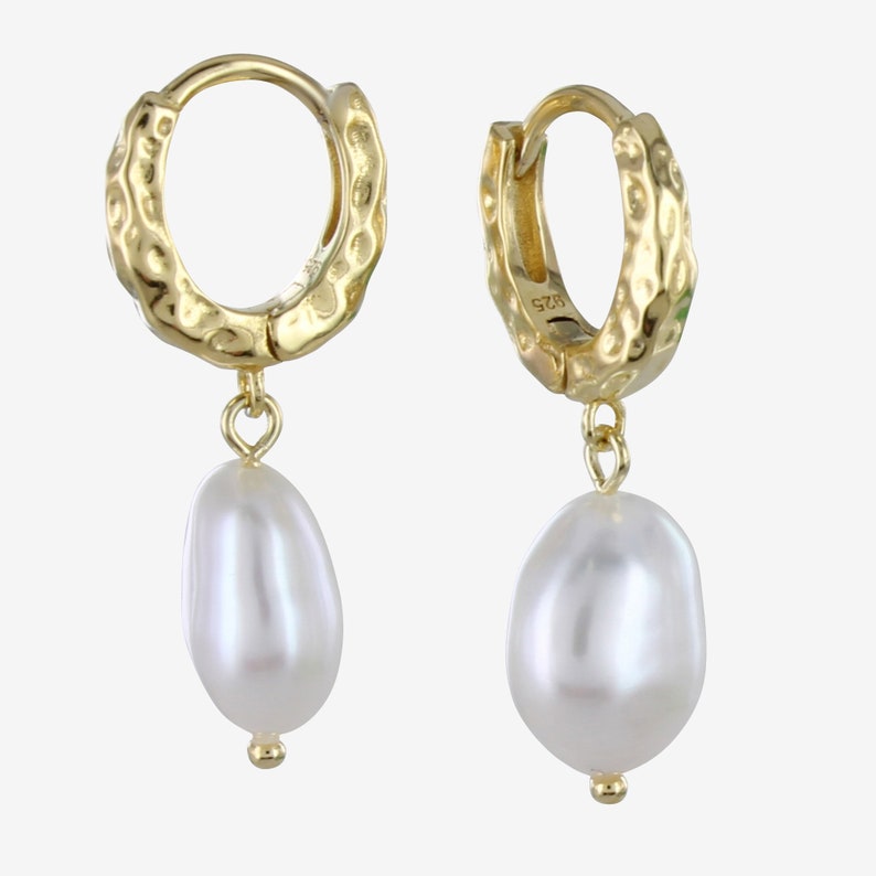 Pearl Hoop Earrings, Pearl Earrings, Pearl Huggie, Pearl Hoops image 6