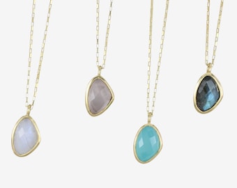 Gold Vermeil Stone Necklace: Aqua Chalcedony, Moonstone, Labradorite, Rose Quartz
