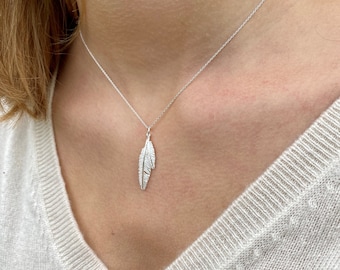 Feather Necklace, Sterling Silver Feather Necklace, Feather Jewelry, Large Feather Necklace