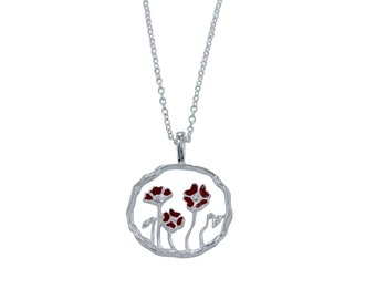 Silver Red Poppy Necklace Remembrance Jewellery Flower Jewellery Gift