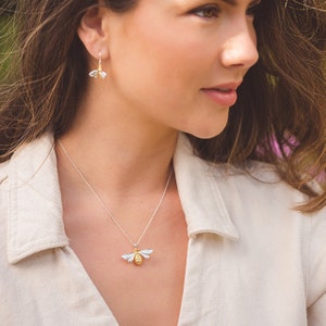 Queen Bee Necklace, Bee Necklace, Silver Bee, Two Tone Bee