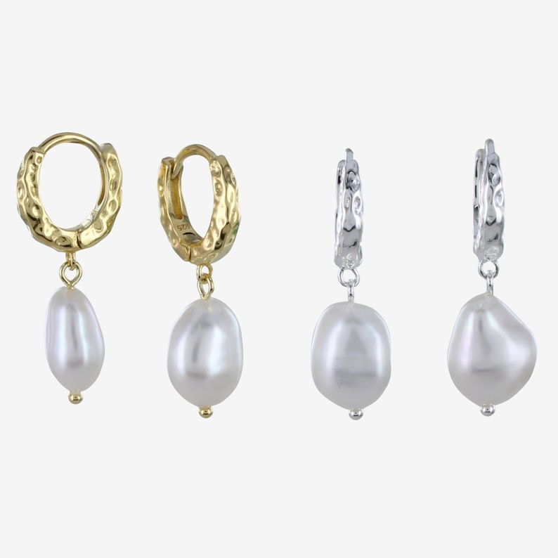 Pearl Hoop Earrings, Pearl Earrings, Pearl Huggie, Pearl Hoops image 5