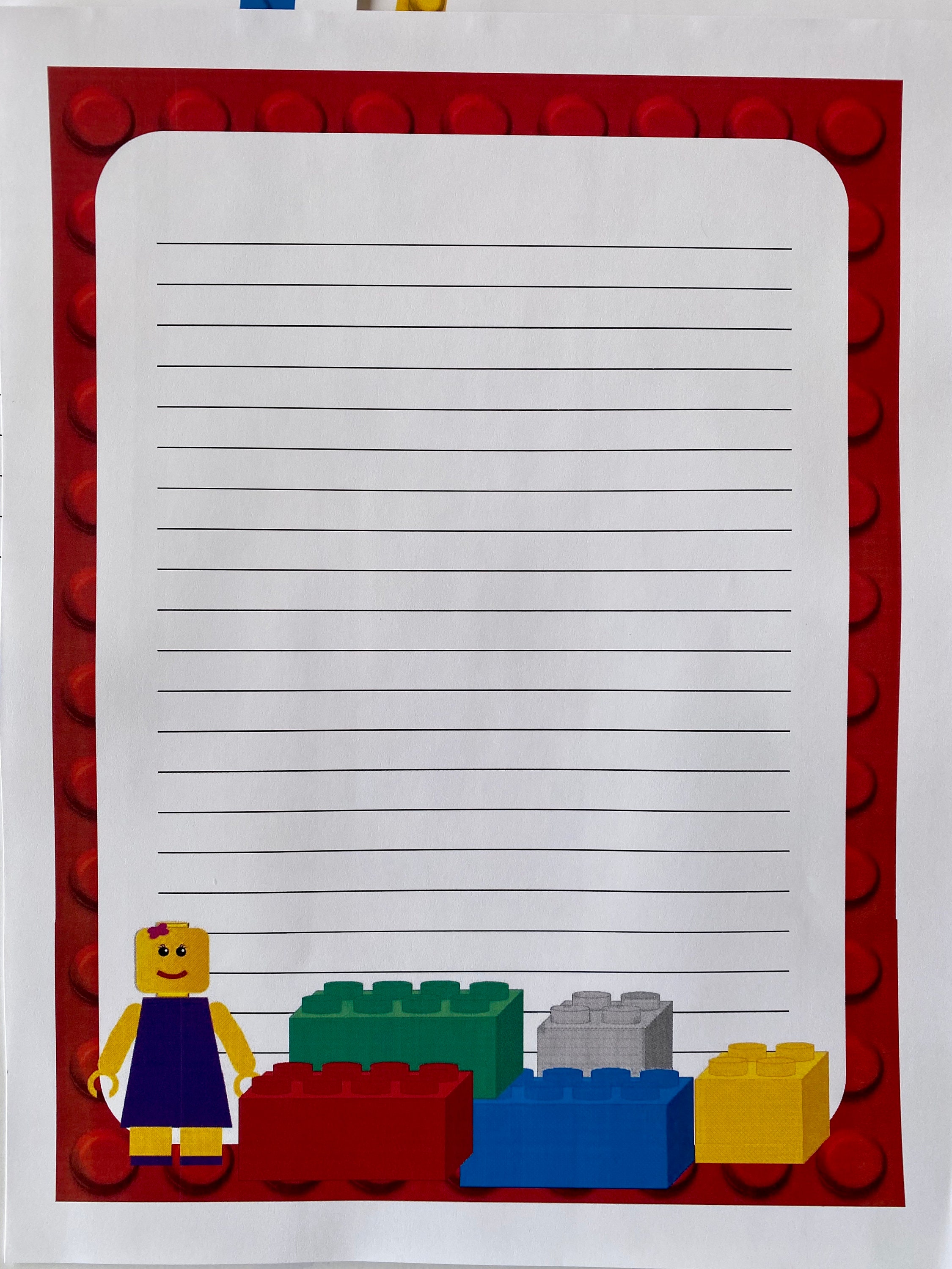 LEGO Theme Brick Printable Stationery Set Lined &amp; Unlined for | Etsy