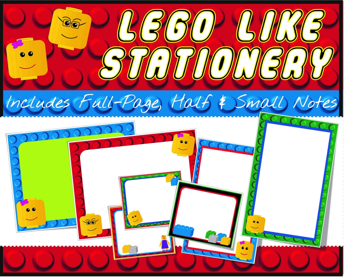 LEGO Theme Brick Printable Stationery Set Lined &amp; Unlined for | Etsy