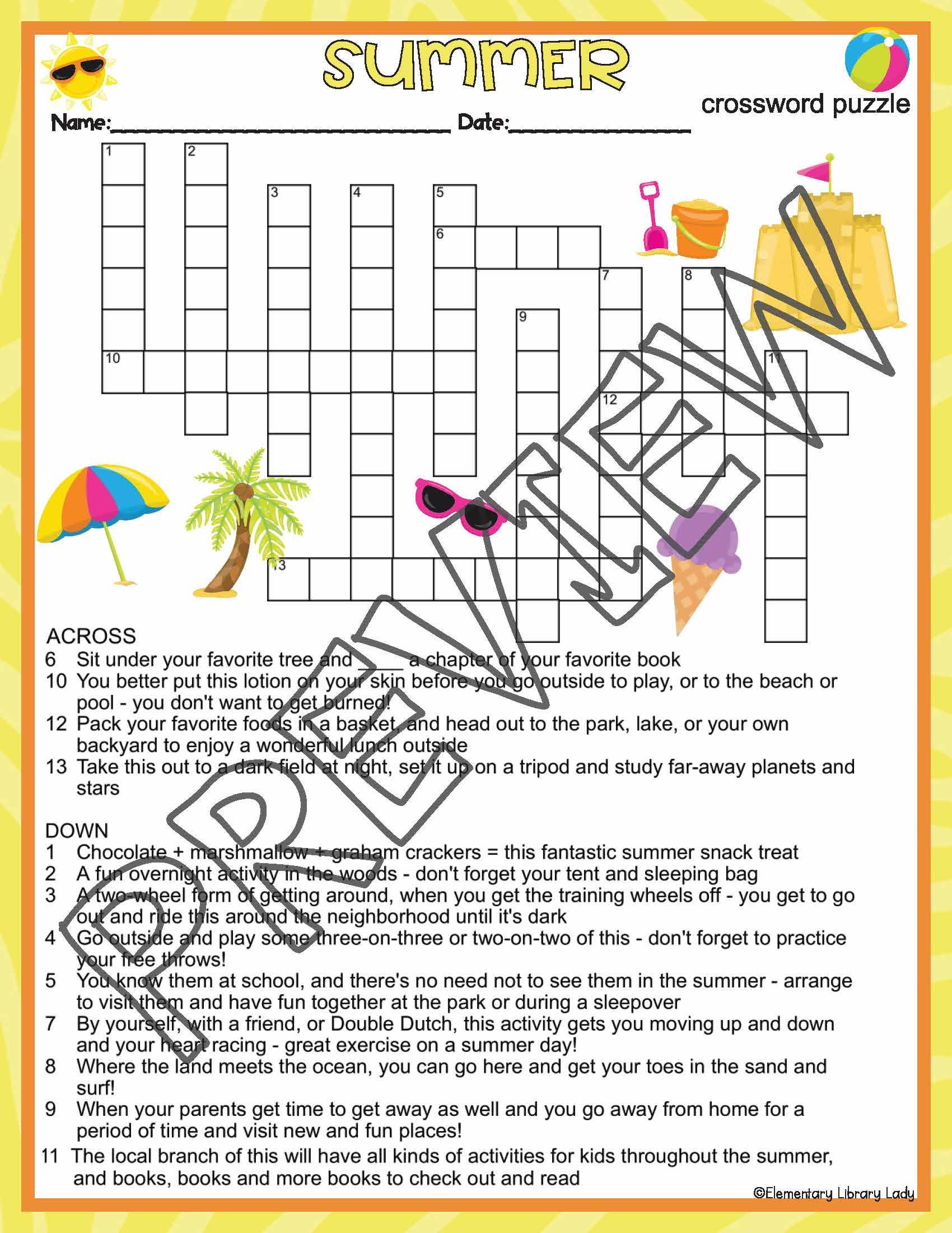 summer printables activities crossword and word search