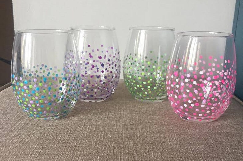 Confetti Painted Stemless Wine Glasses Etsy