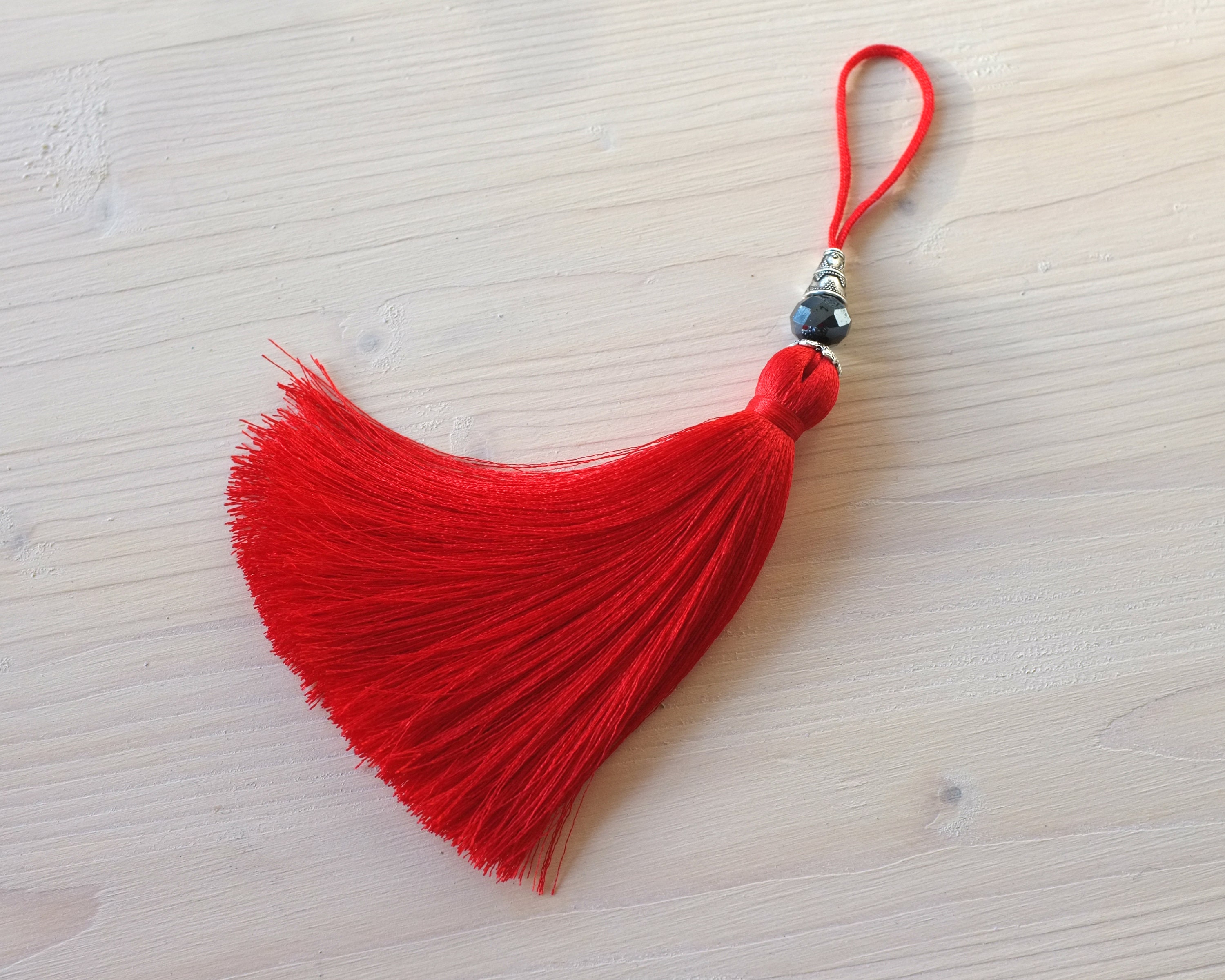 Red Beaded Tassel Red Silk Tassel Large Tassel Boho Tassel Etsy