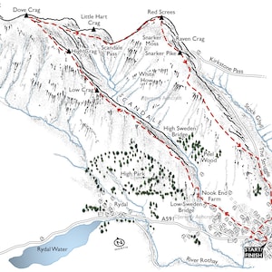 Scandale Horseshoe, ilustración lineal del clásico paseo por Lake District.