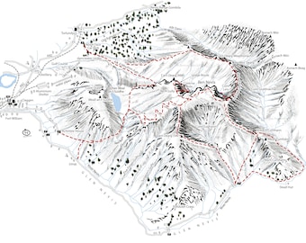 Ben Nevis, overview illustration showing all the main approaches.