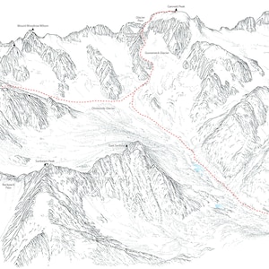 Gannet Peak, la plus haute montagne du Wyoming, détaillant l'approche par le col Bonney et le ruisseau Dinwoody