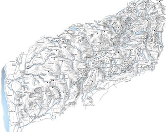 Duddon Valley, Dunnerdale, Lake District, line illustration.