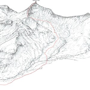 Wetterhorn Peak (14ers), line illustration showing the Southeast Ridge.