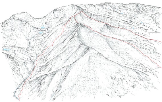 Mount Massive (14ers), Sawatch Range, Colorado. Line Illustration