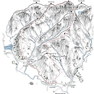 Deepdale Round, ilustración lineal del clásico paseo por el Distrito de los Lagos.