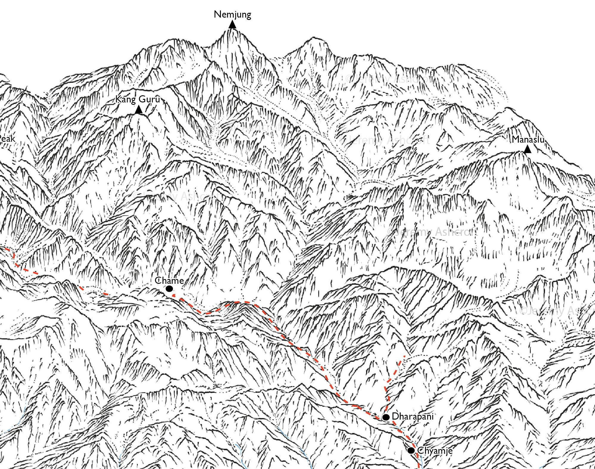 Annapurna Circuit. Line Illustration Showing the Entire Path All the ...