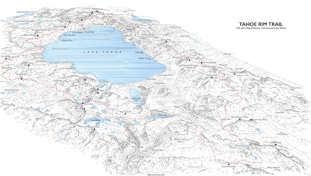 【米国購入品】カリフォルニア州近郊のトレイルマップ 登山地図 カリフォルニア州シエラネバダ山脈、タホ・リム・トレイル。タホ湖盆地