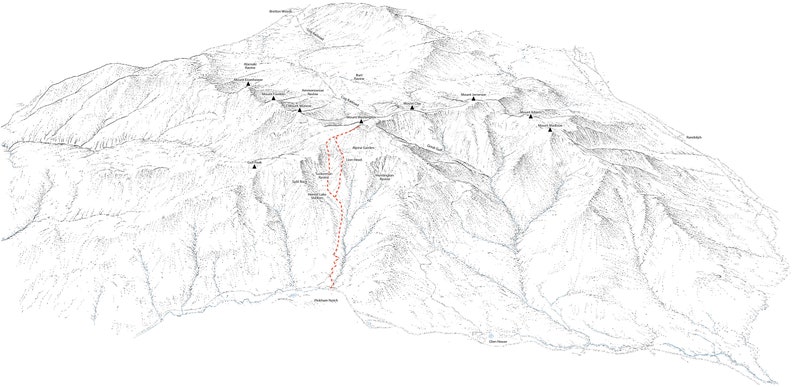 Mount Washington, New Hampshire. Line illustration detailing the hiking trails, Appalachian Trail, cog railway, and road. image 1