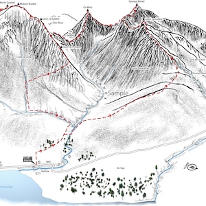 Glen Sannox and it&#39;s surrounding peaks on the Isle of Arran. Line illustration.