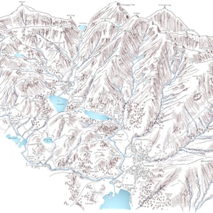 Grasmere und Rydal im Seenplatte. Linienillustration mit allen Wagenstellern