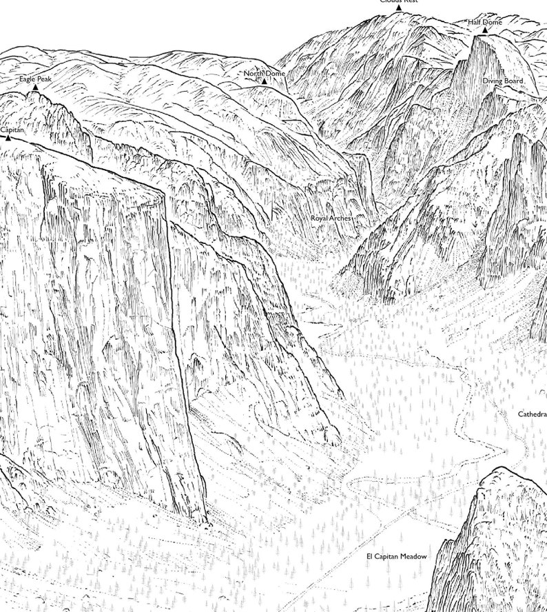 Tunnel View, Yosemite. Line illustration detail an elevated version of the classic view. image 2