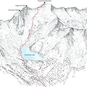 Snowmass Mountain 14ers line illustration showing the East Slopes Trail image 1