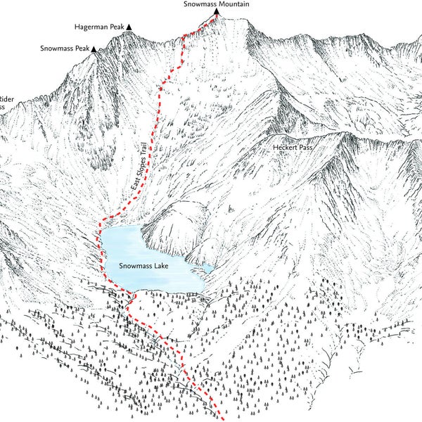Snowmass Mountain (14ers) line illustration showing the East Slopes Trail
