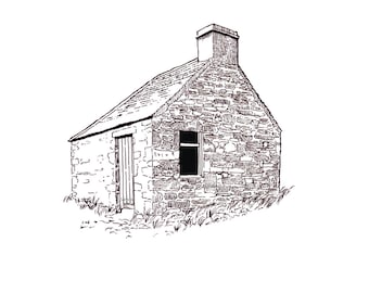 Lairig Leacach Bothy, Lairig Leacach, Lochaber. Line illustration detailing the bothy in 1993.