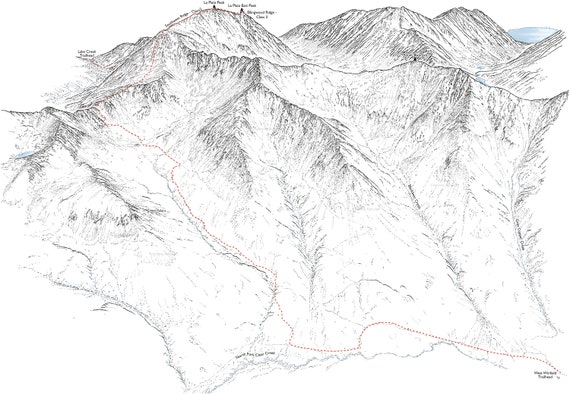 La Plata Peak Southern View. Line Illustration Showing the