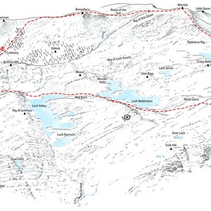 Merrick, line illustration showing the Round of Loch Enoch