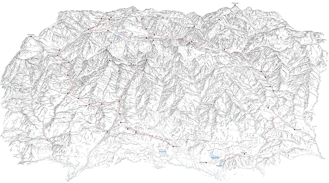 Annapurna Circuit. Line Illustration Showing the Entire Path All the ...